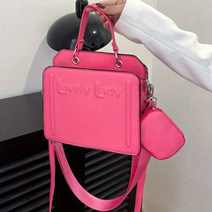 2pcs Embossed Handbag Set Candy Crossbody Bag Square Shoulder Bag