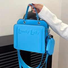 2pcs Embossed Handbag Set Candy Crossbody Bag Square Shoulder Bag