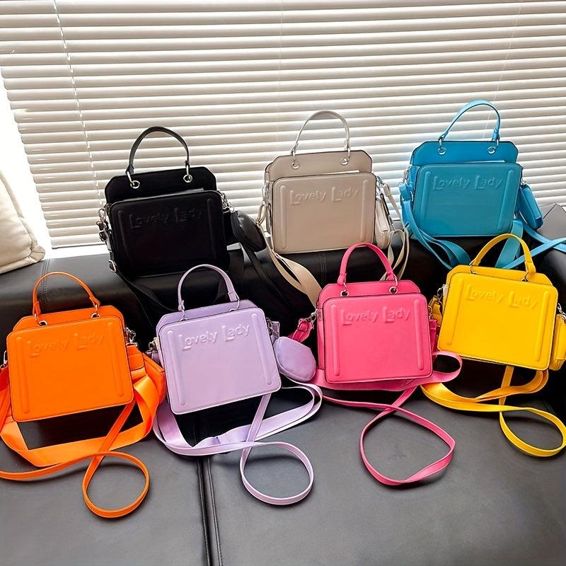 2pcs Embossed Handbag Set Candy Crossbody Bag Square Shoulder Bag