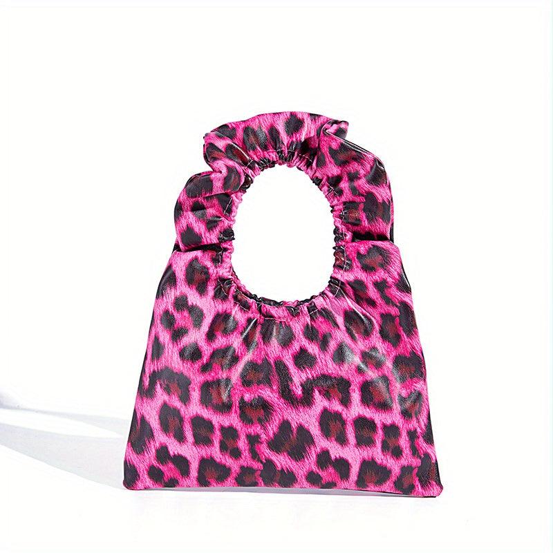 Leopard Print Handbags Ruched Clutch Purse Small Tote For Work & Shopping
