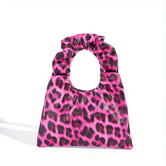 Leopard Print Handbags Ruched Clutch Purse Small Tote For Work & Shopping