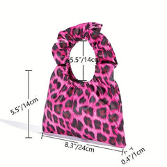 Leopard Print Handbags Ruched Clutch Purse Small Tote For Work & Shopping