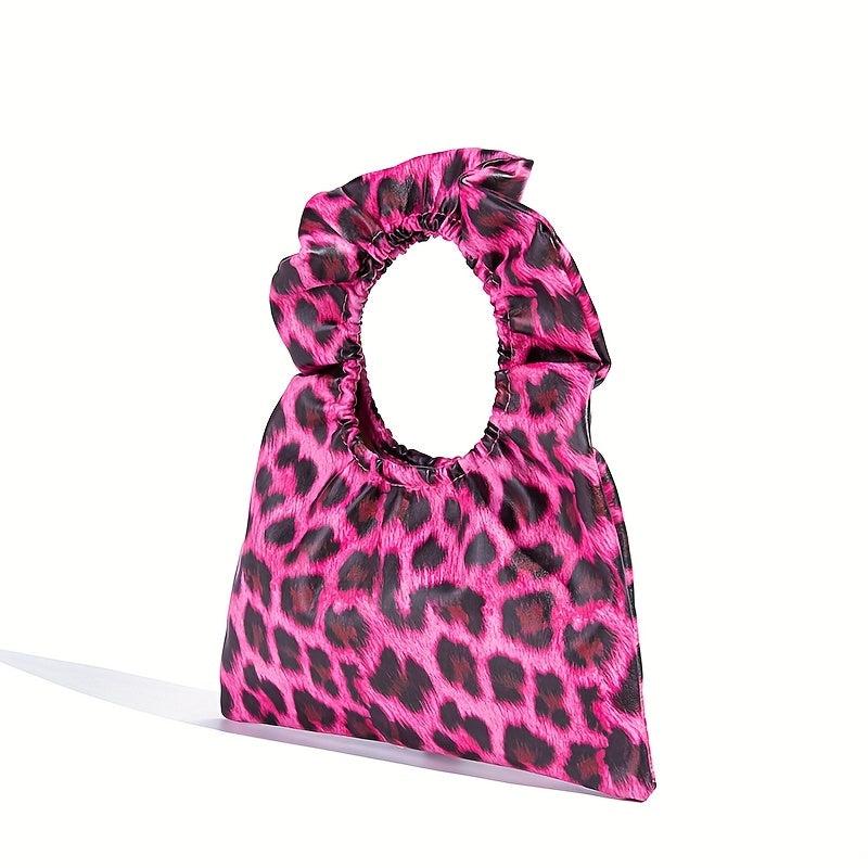 Leopard Print Handbags Ruched Clutch Purse Small Tote For Work & Shopping