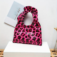Leopard Print Handbags Ruched Clutch Purse Small Tote For Work & Shopping
