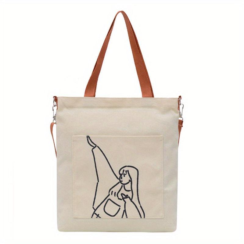 Cartoon Large Capacity Canvas Tote Bag Lightweight Shoulder Bag