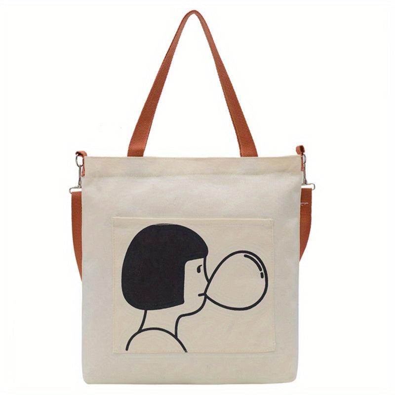 Cartoon Large Capacity Canvas Tote Bag Lightweight Shoulder Bag