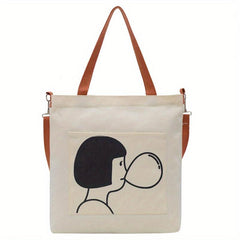 Cartoon Large Capacity Canvas Tote Bag Lightweight Shoulder Bag