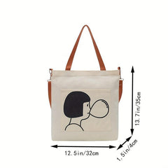 Cartoon Large Capacity Canvas Tote Bag Lightweight Shoulder Bag