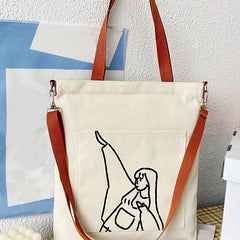 Cartoon Large Capacity Canvas Tote Bag Lightweight Shoulder Bag