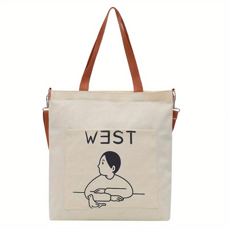 Cartoon Large Capacity Canvas Tote Bag Lightweight Shoulder Bag