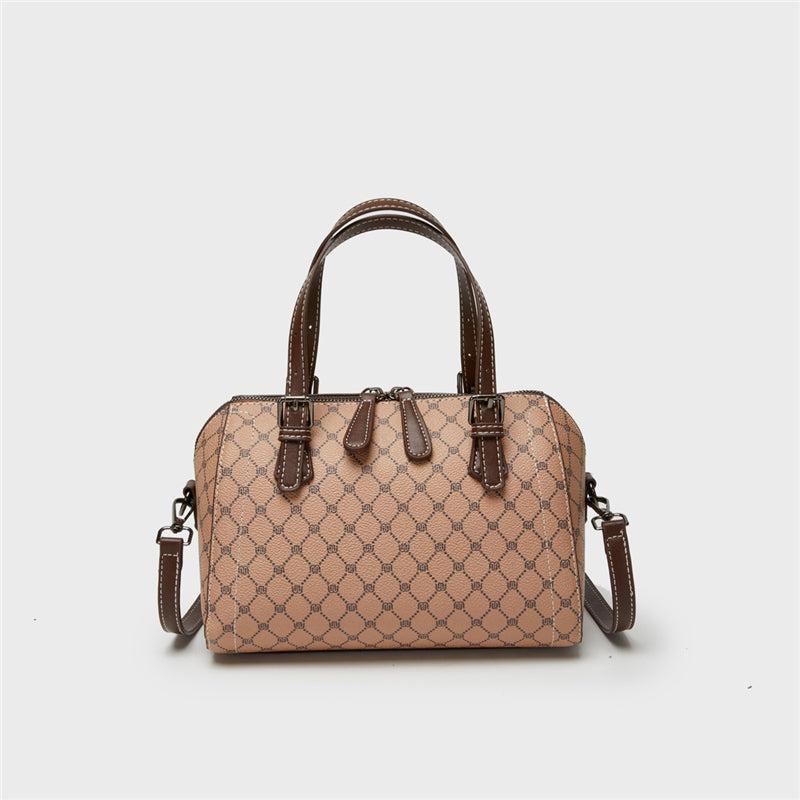 Vintage Geometric Boston Bag Retro PU Crossbody Handbag