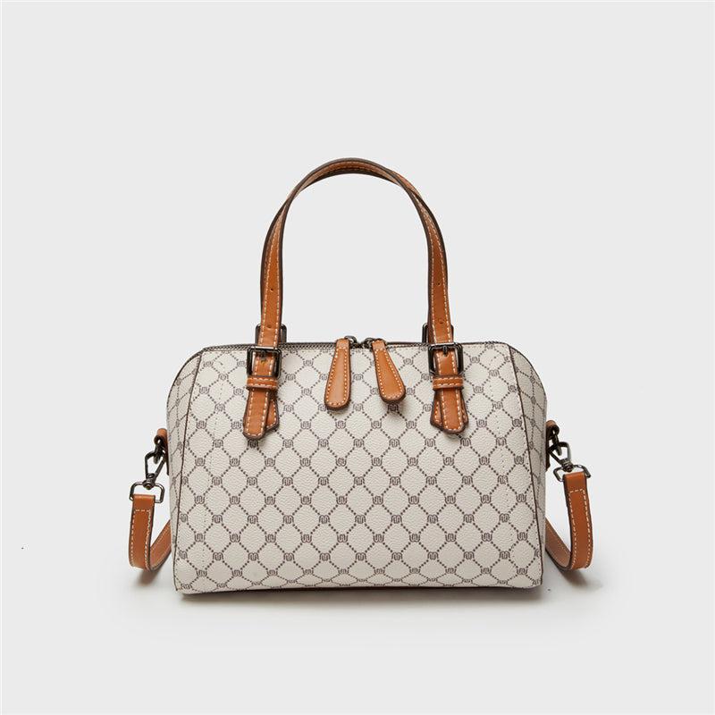 Vintage Geometric Boston Bag Retro PU Crossbody Handbag
