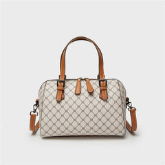 Vintage Geometric Boston Bag Retro PU Crossbody Handbag