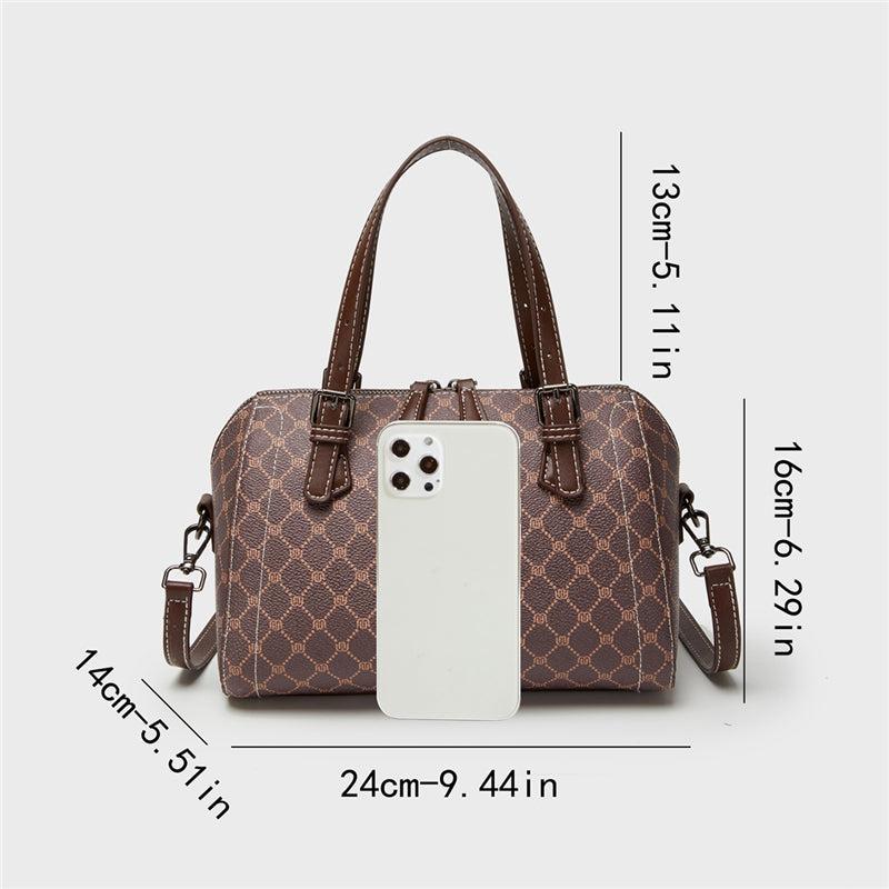 Vintage Geometric Boston Bag Retro PU Crossbody Handbag