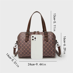 Vintage Geometric Boston Bag Retro PU Crossbody Handbag