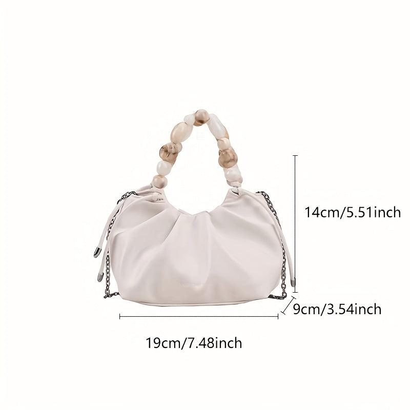 Stylish Chain Bag for Women Niche Ruched Shoulder Satchel with Bead Handles