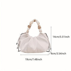 Stylish Chain Bag for Women Niche Ruched Shoulder Satchel with Bead Handles