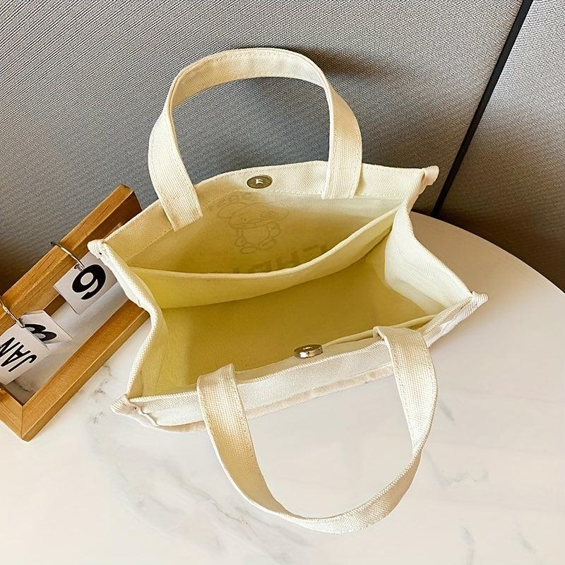 Letter & Cartoon Bear Pattern Canvas Bag Solid Satchel Bag