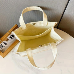 Letter & Cartoon Bear Pattern Canvas Bag Solid Satchel Bag