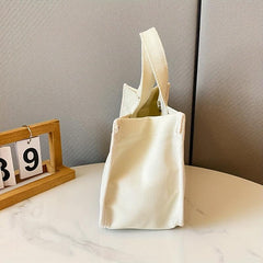 Letter & Cartoon Bear Pattern Canvas Bag Solid Satchel Bag