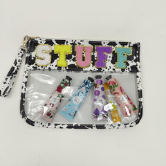 Clear Waterproof Cosmetic Bag Chenille Letter Decor Snack Pouch
