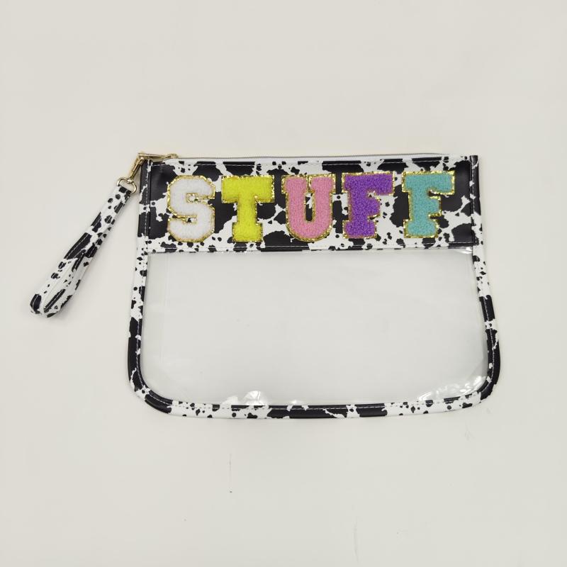 Clear Waterproof Cosmetic Bag Chenille Letter Decor Snack Pouch