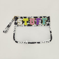 Clear Waterproof Cosmetic Bag Chenille Letter Decor Snack Pouch