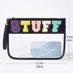 Clear Waterproof Cosmetic Bag Chenille Letter Decor Snack Pouch