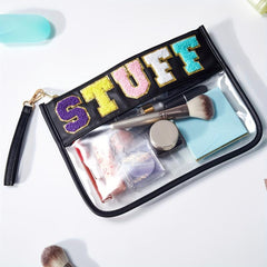 Clear Waterproof Cosmetic Bag Chenille Letter Decor Snack Pouch