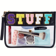 Clear Waterproof Cosmetic Bag Chenille Letter Decor Snack Pouch