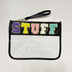 Clear Waterproof Cosmetic Bag Chenille Letter Decor Snack Pouch