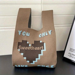 Heart Pattern Knitter Handbags Niche Crochet Bag Women's Tote Wrist Vest Bag