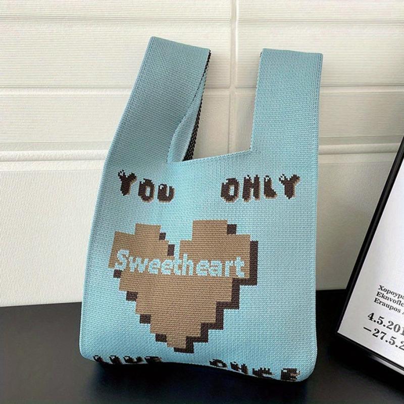 Heart Pattern Knitter Handbags Niche Crochet Bag Women's Tote Wrist Vest Bag