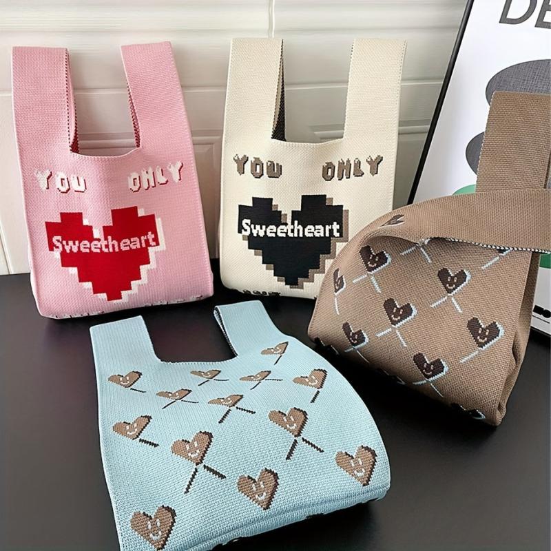 Heart Pattern Knitter Handbags Niche Crochet Bag Women's Tote Wrist Vest Bag