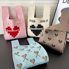 Heart Pattern Knitter Handbags Niche Crochet Bag Women's Tote Wrist Vest Bag