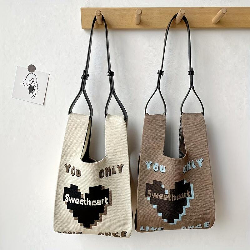Heart Pattern Knitter Handbags Niche Crochet Bag Women's Tote Wrist Vest Bag