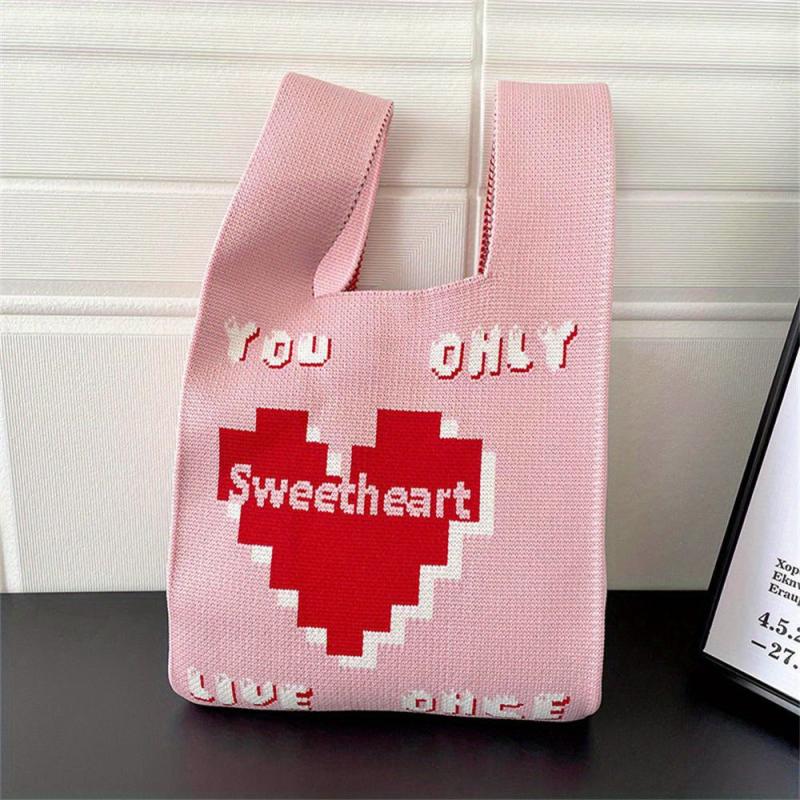 Heart Pattern Knitter Handbags Niche Crochet Bag Women's Tote Wrist Vest Bag