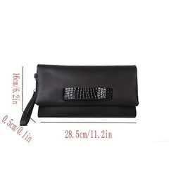 Crocodile Zipper Wristlet Clutch Bag Faux Leather Purse