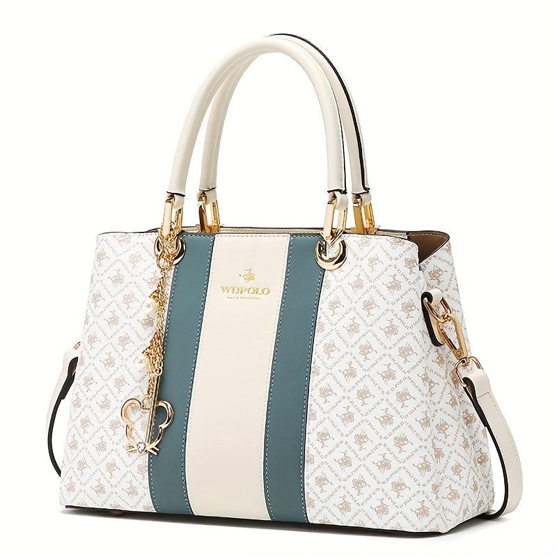 Vintage Geometric Print Tote Bag Classic Top Handle Satchel Handbag