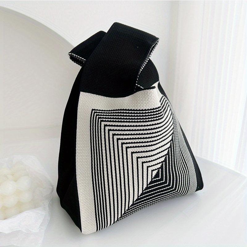 Pattern Block Knot Handbag Japanese Style Lightweight Portable