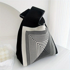 Pattern Block Knot Handbag Japanese Style Lightweight Portable
