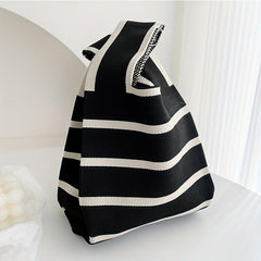 Pattern Block Knot Handbag Japanese Style Lightweight Portable
