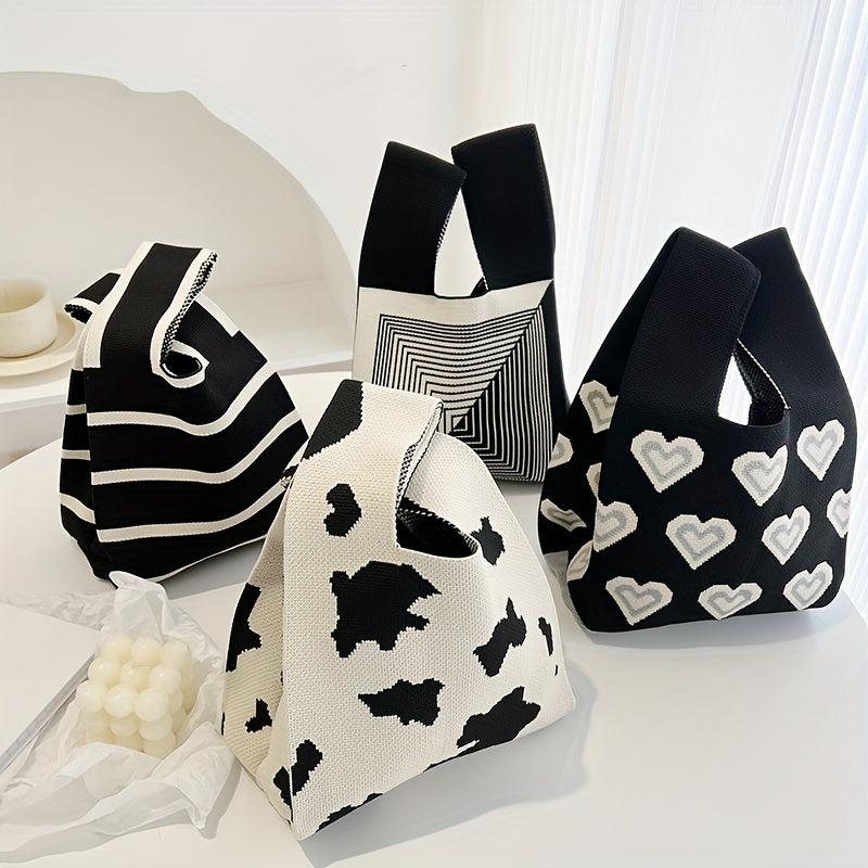 Pattern Block Knot Handbag Japanese Style Lightweight Portable