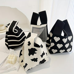 Pattern Block Knot Handbag Japanese Style Lightweight Portable