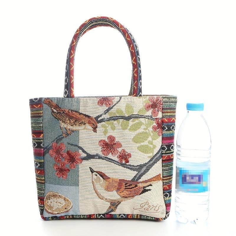 Bohemian Flower & Bird Embroidered Satchel Bag