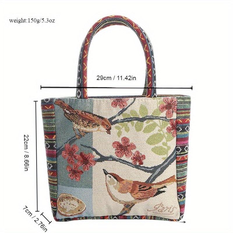 Bohemian Flower & Bird Embroidered Satchel Bag