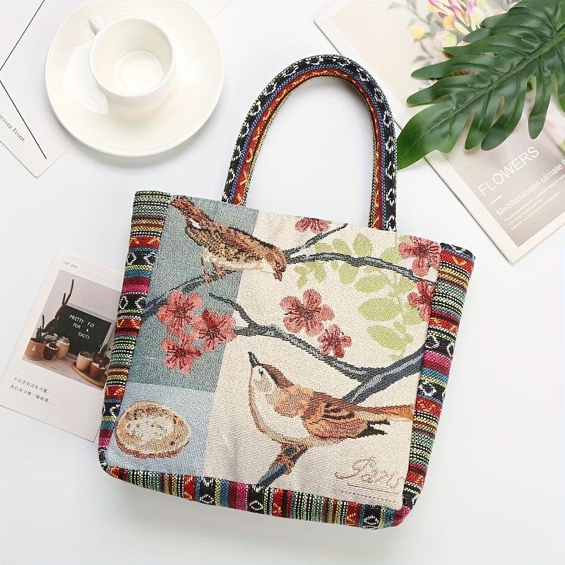 Bohemian Flower & Bird Embroidered Satchel Bag