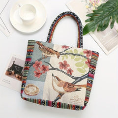 Bohemian Flower & Bird Embroidered Satchel Bag