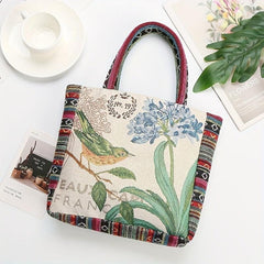 Bohemian Flower & Bird Embroidered Satchel Bag