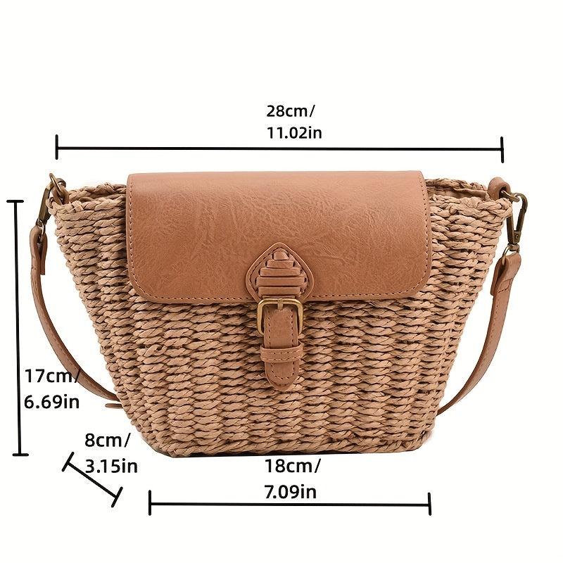 Straw Woven Beach Bag Rattan Crossbody Boho Shoulder Bag